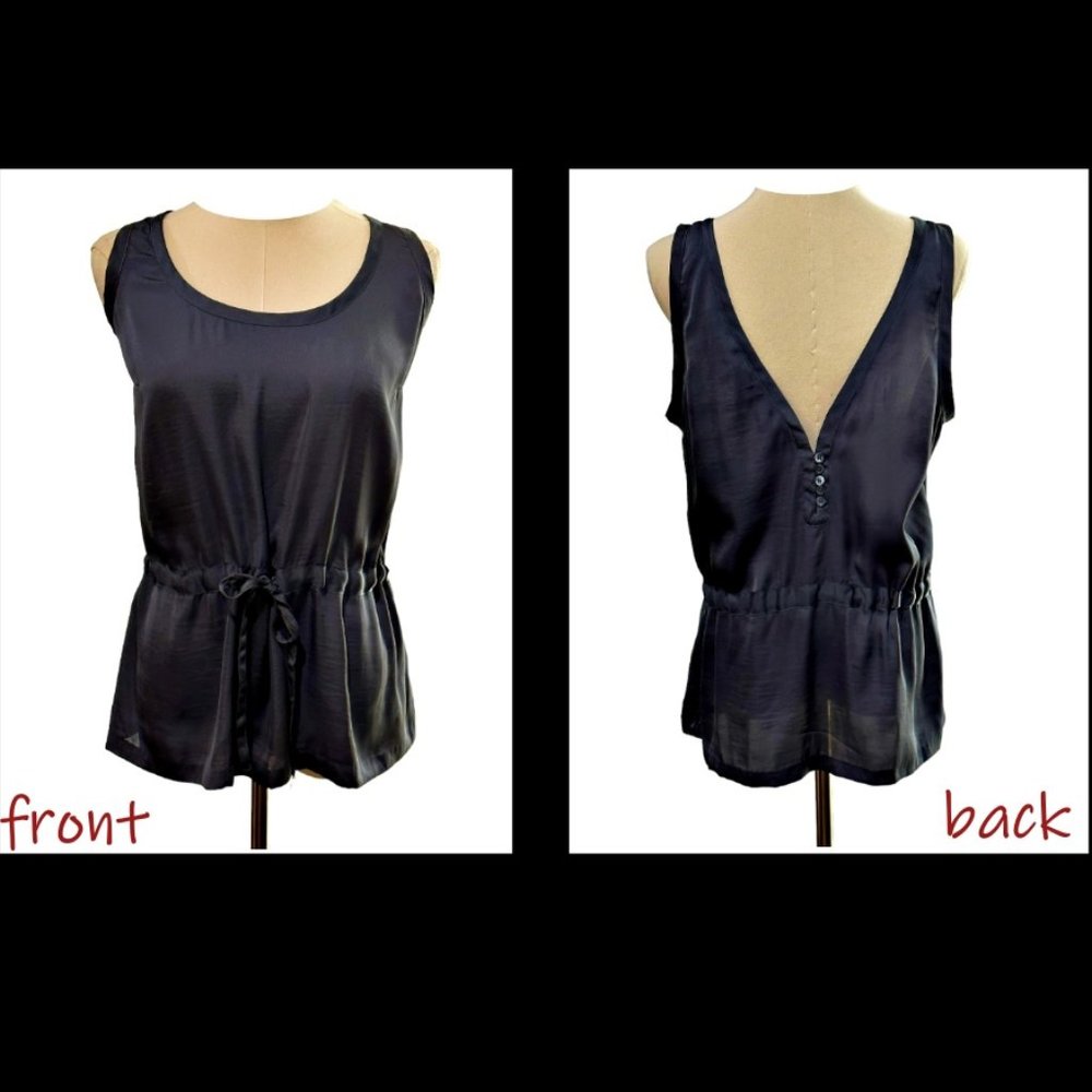 Tommy Hilfiger Women’s Sleeveless Blouse Size 12 Gray Cinch Waist Plunging Back